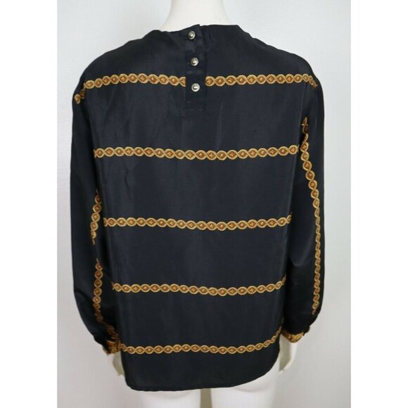 VINTAGE WOMEN'S SILKY TEXTURED BLOUSE - JORDAN - SIZE 9/10 - BLACK & GOLD - Picture 4 of 6